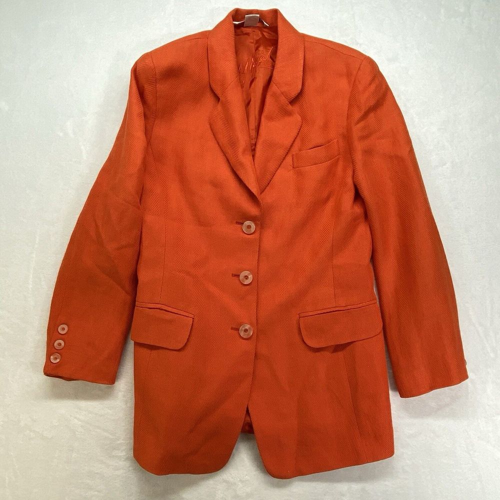 Peter Nygard Linen Blend Blazer Jacket Womens 4 Orange Boho Lagenlook Art